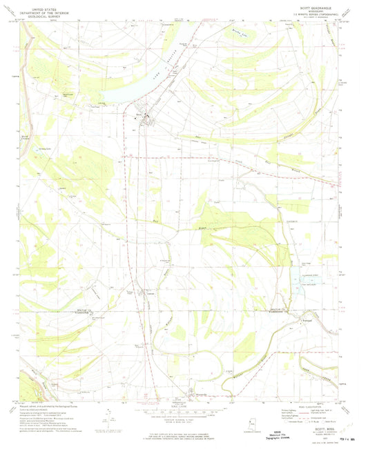 Classic USGS Scott Mississippi 7.5'x7.5' Topo Map Image