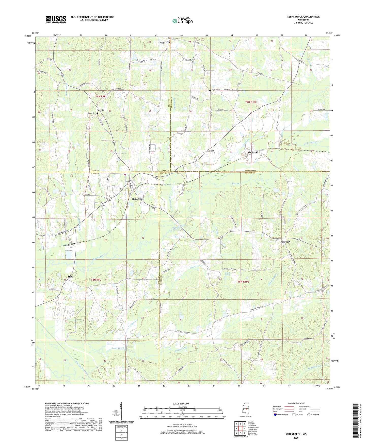 Sebastopol Mississippi US Topo Map Image