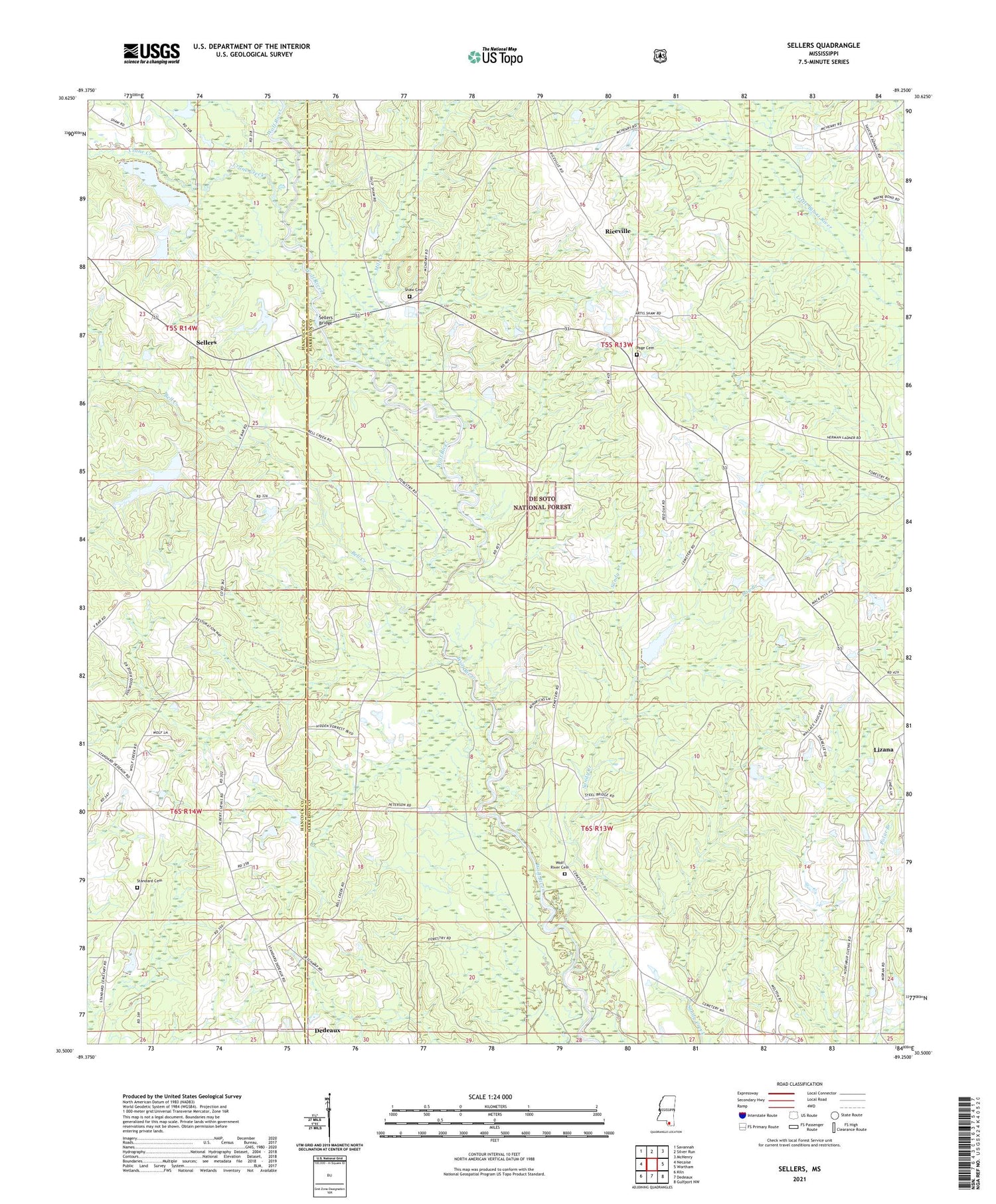 Sellers Mississippi US Topo Map Image
