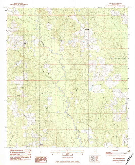 Classic USGS Sellers Mississippi 7.5'x7.5' Topo Map Image