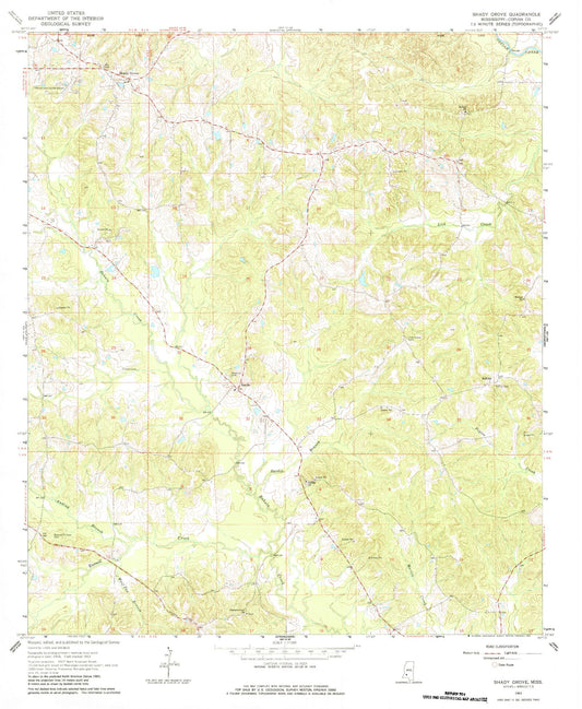 Classic USGS Shady Grove Mississippi 7.5'x7.5' Topo Map Image