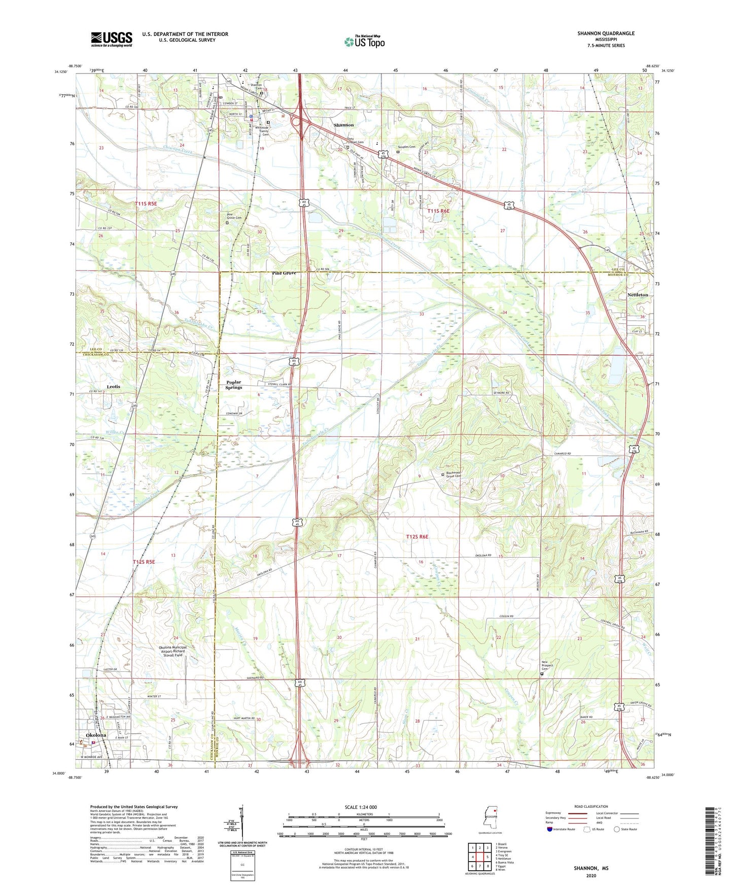 Shannon Mississippi US Topo Map Image