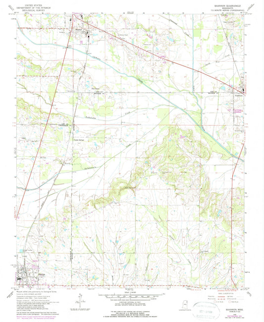 Classic USGS Shannon Mississippi 7.5'x7.5' Topo Map Image