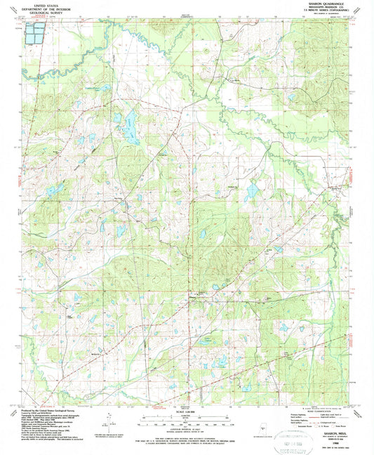 Classic USGS Sharon Mississippi 7.5'x7.5' Topo Map Image