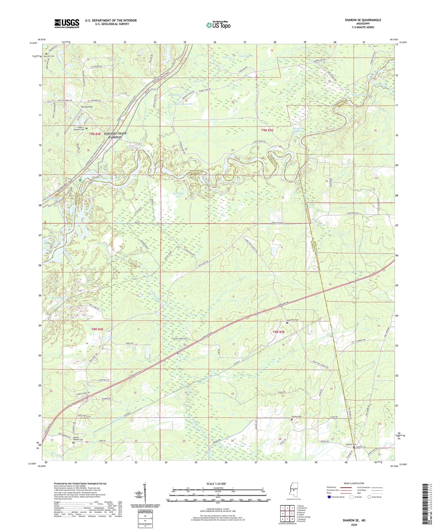 Sharon SE Mississippi US Topo Map Image