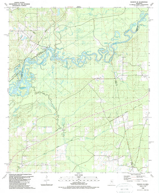 Classic USGS Sharon SE Mississippi 7.5'x7.5' Topo Map Image