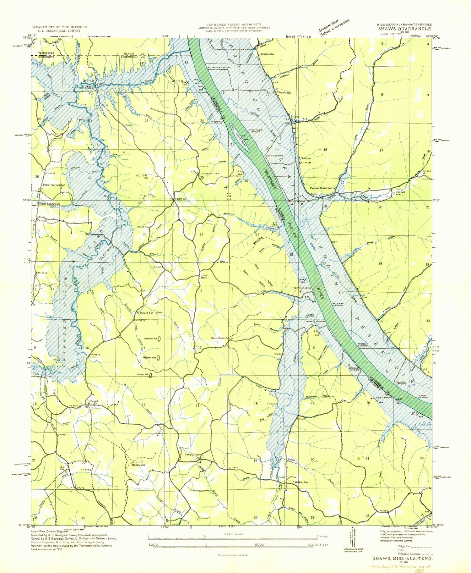 Classic USGS Yellow Creek Mississippi 7.5'x7.5' Topo Map Image