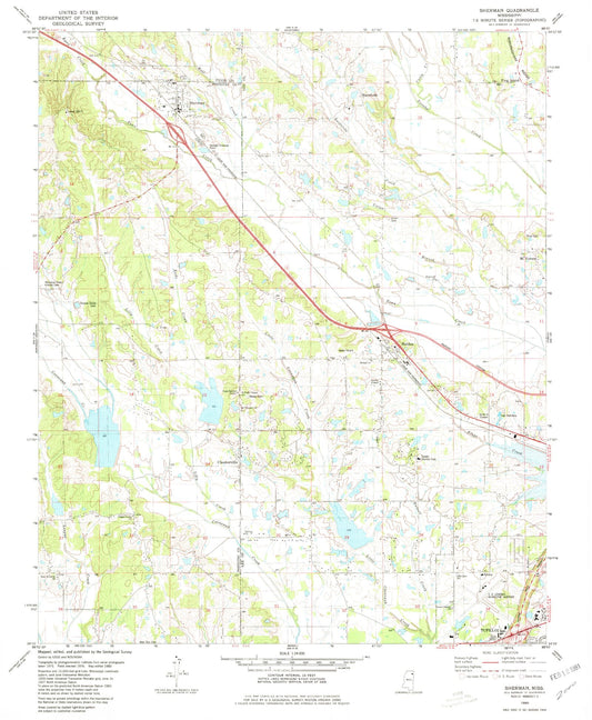Classic USGS Sherman Mississippi 7.5'x7.5' Topo Map Image