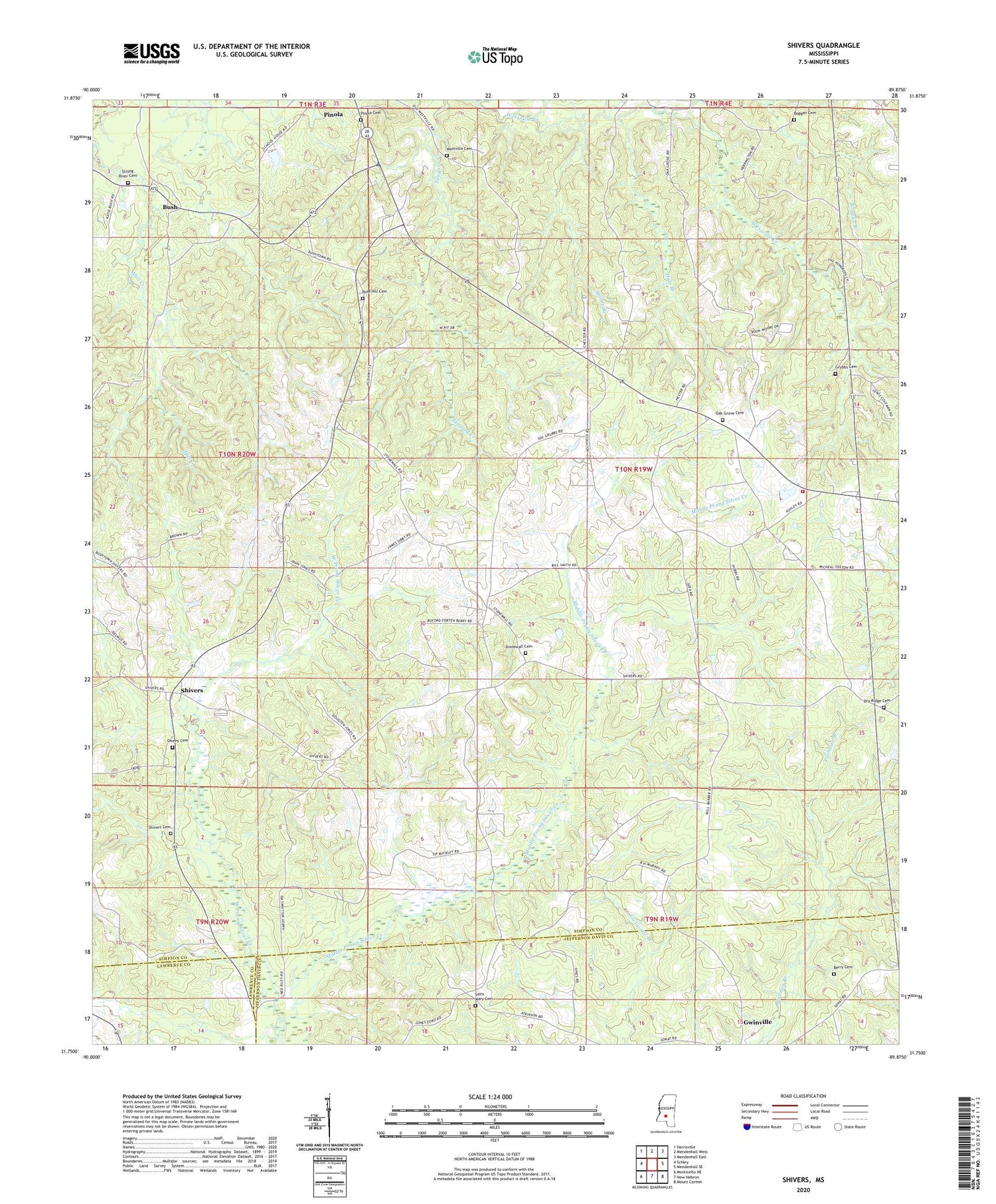 Shivers Mississippi US Topo Map Image