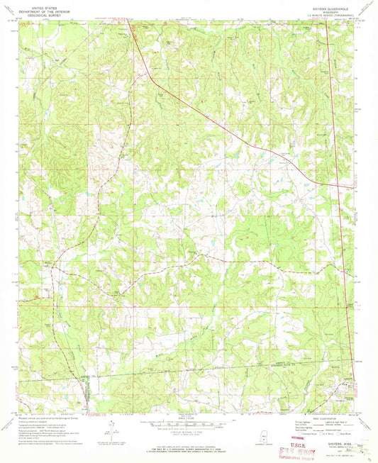 Classic USGS Shivers Mississippi 7.5'x7.5' Topo Map Image