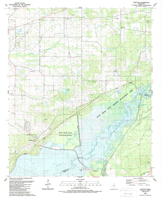 Classic USGS Shoccoe Mississippi 7.5'x7.5' Topo Map Image