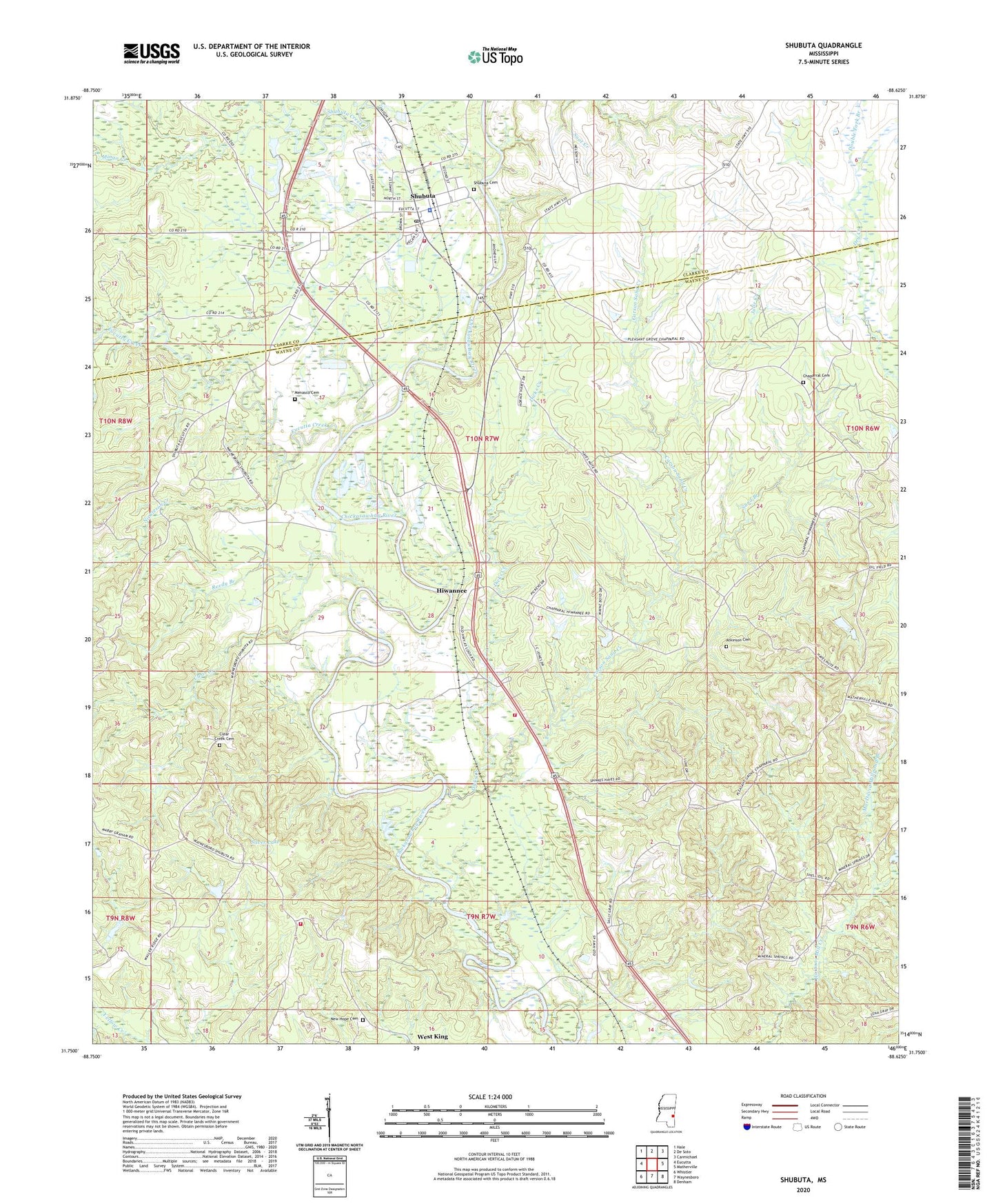 Shubuta Mississippi US Topo Map Image
