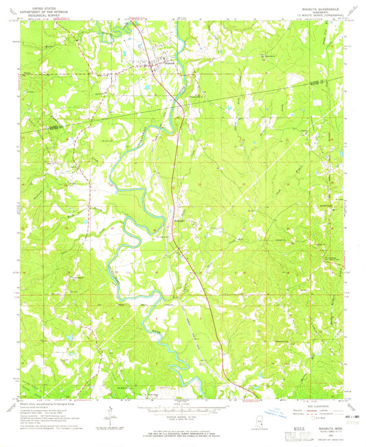 Classic USGS Shubuta Mississippi 7.5'x7.5' Topo Map Image