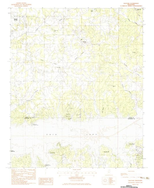 Classic USGS Shuford Mississippi 7.5'x7.5' Topo Map Image