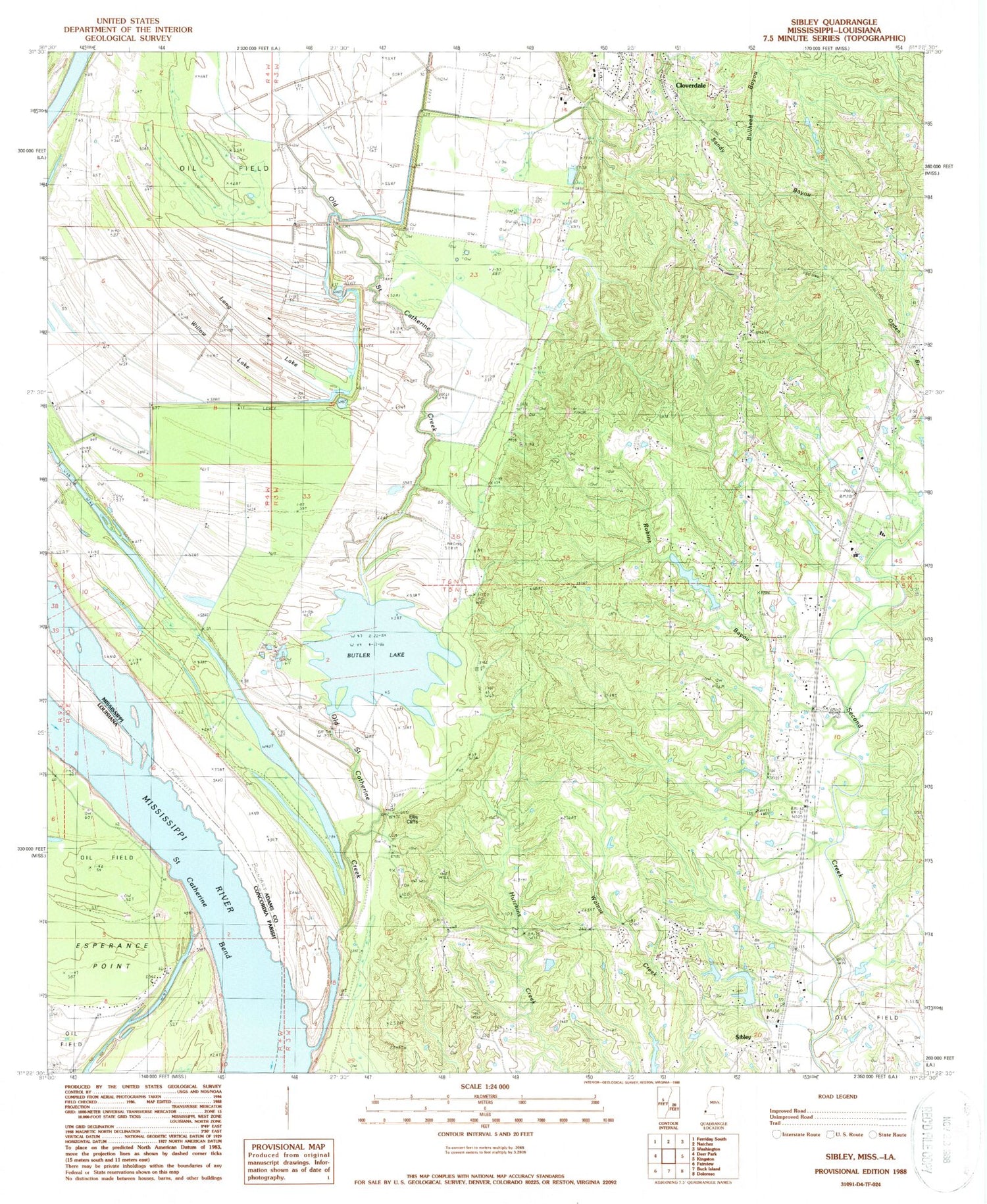Classic USGS Sibley Mississippi 7.5'x7.5' Topo Map Image