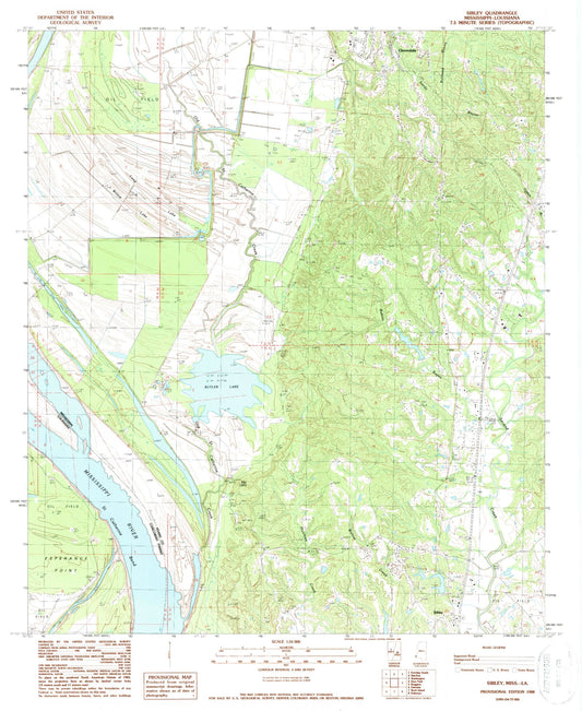 Classic USGS Sibley Mississippi 7.5'x7.5' Topo Map Image