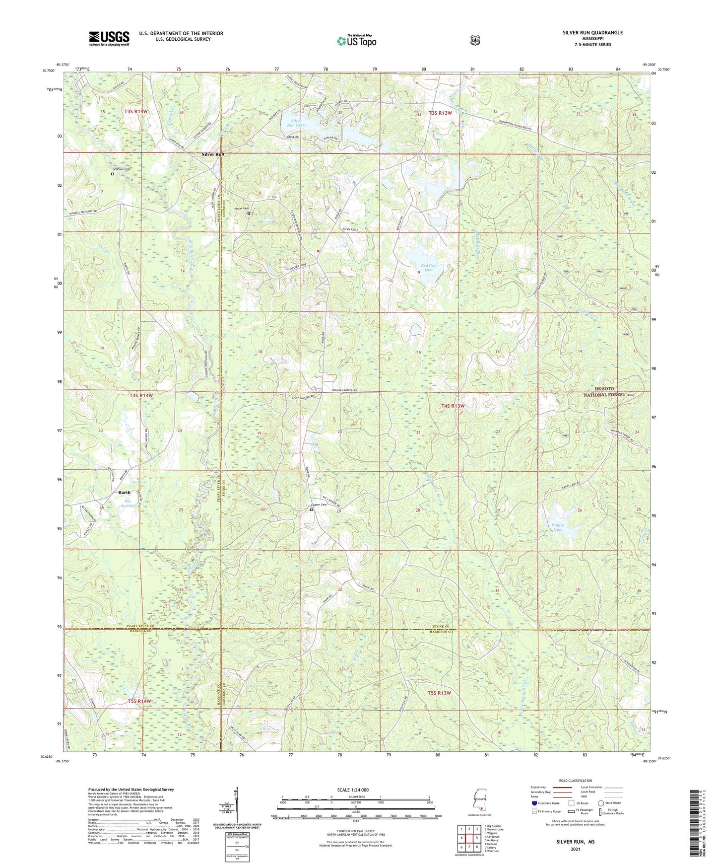 Silver Run Mississippi US Topo Map Image