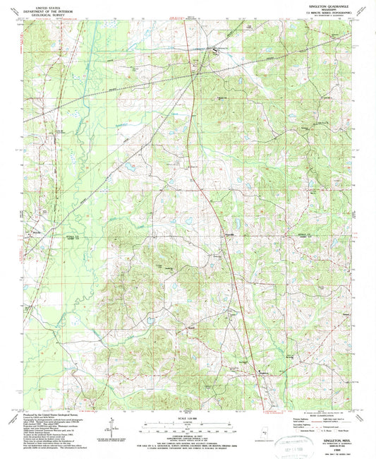 Classic USGS Singleton Mississippi 7.5'x7.5' Topo Map Image