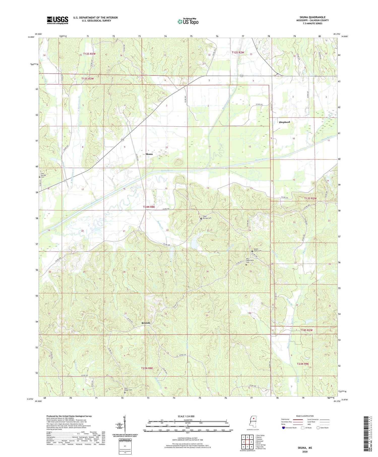 Skuna Mississippi US Topo Map Image