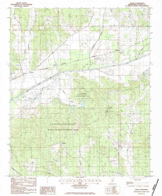 Classic USGS Skuna Mississippi 7.5'x7.5' Topo Map Image
