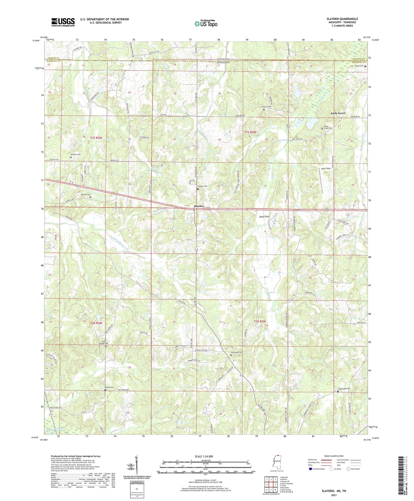 Slayden Mississippi US Topo Map Image