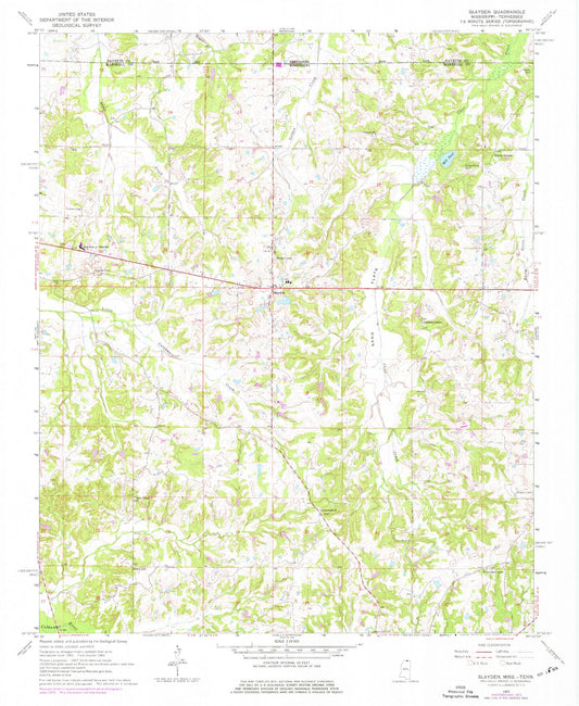 Classic USGS Slayden Mississippi 7.5'x7.5' Topo Map Image