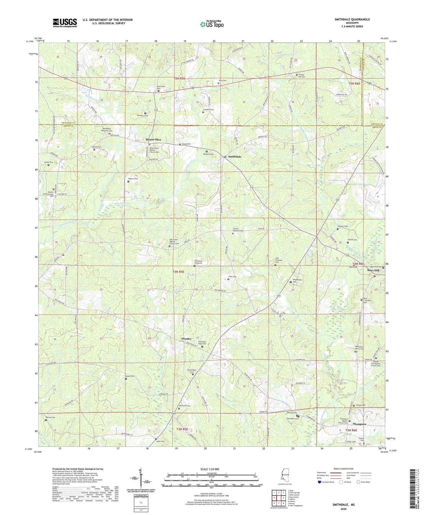 Smithdale Mississippi US Topo Map Image