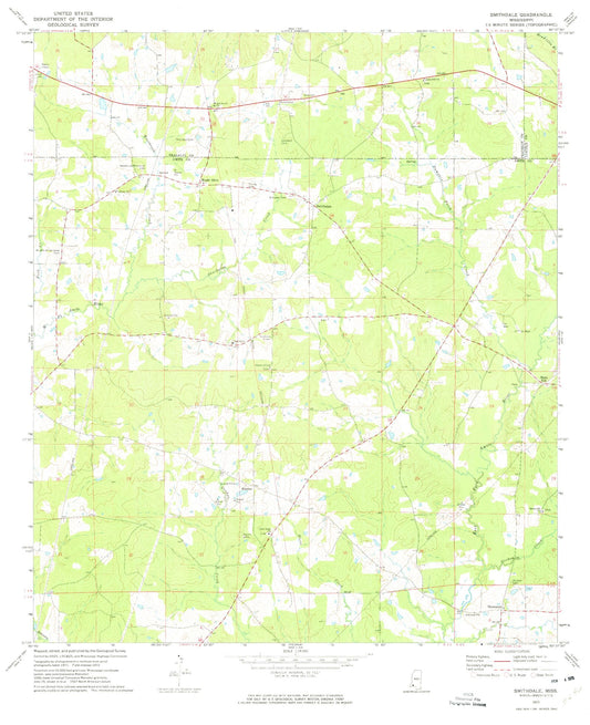 Classic USGS Smithdale Mississippi 7.5'x7.5' Topo Map Image