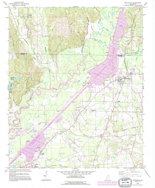 Classic USGS Smithville Mississippi 7.5'x7.5' Topo Map Image