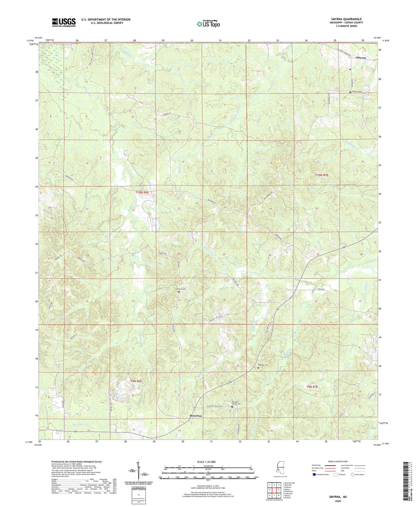 Smyrna Mississippi US Topo Map Image