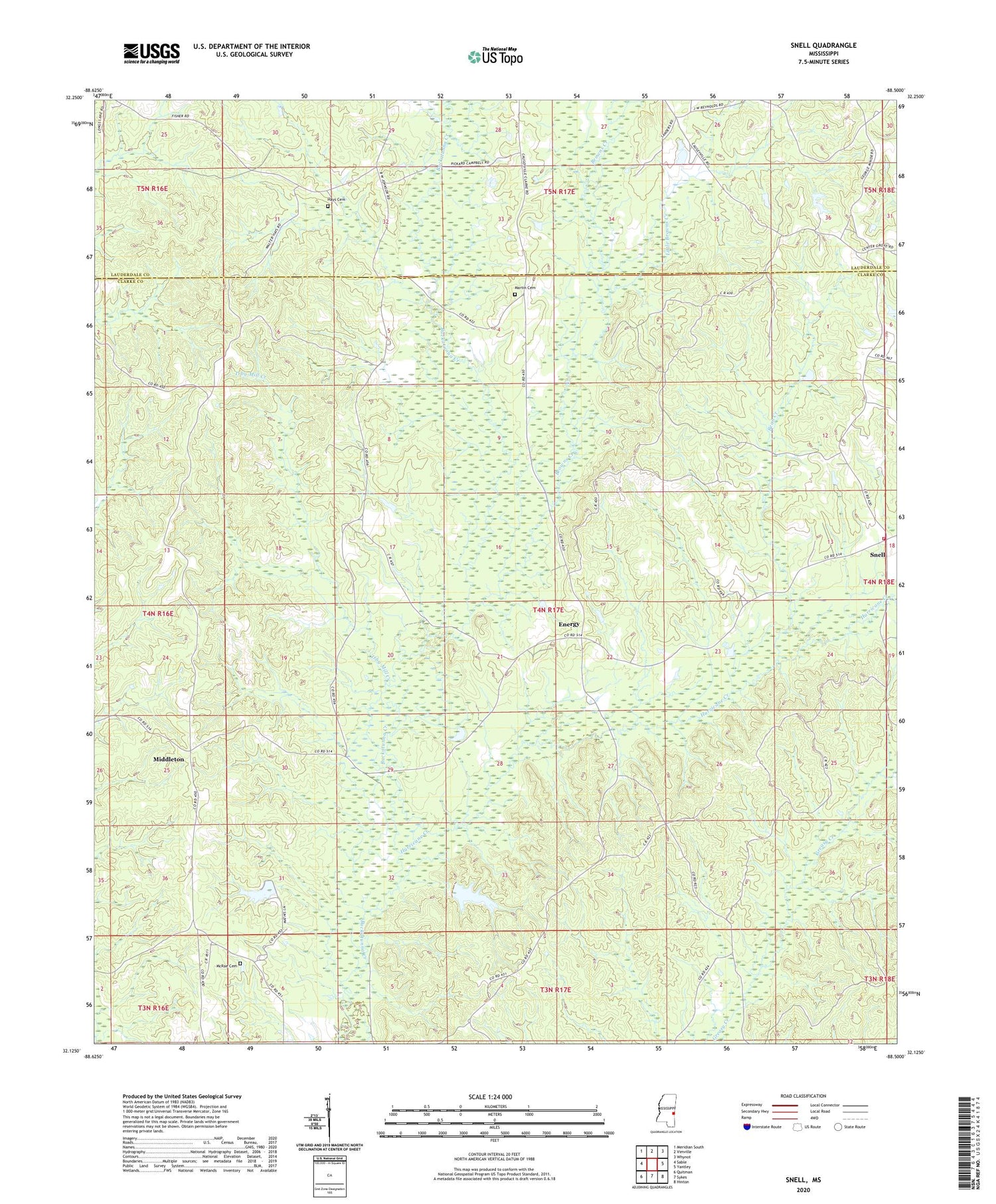 Snell Mississippi US Topo Map Image
