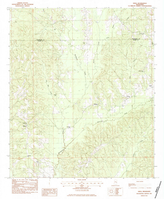 Classic USGS Snell Mississippi 7.5'x7.5' Topo Map Image
