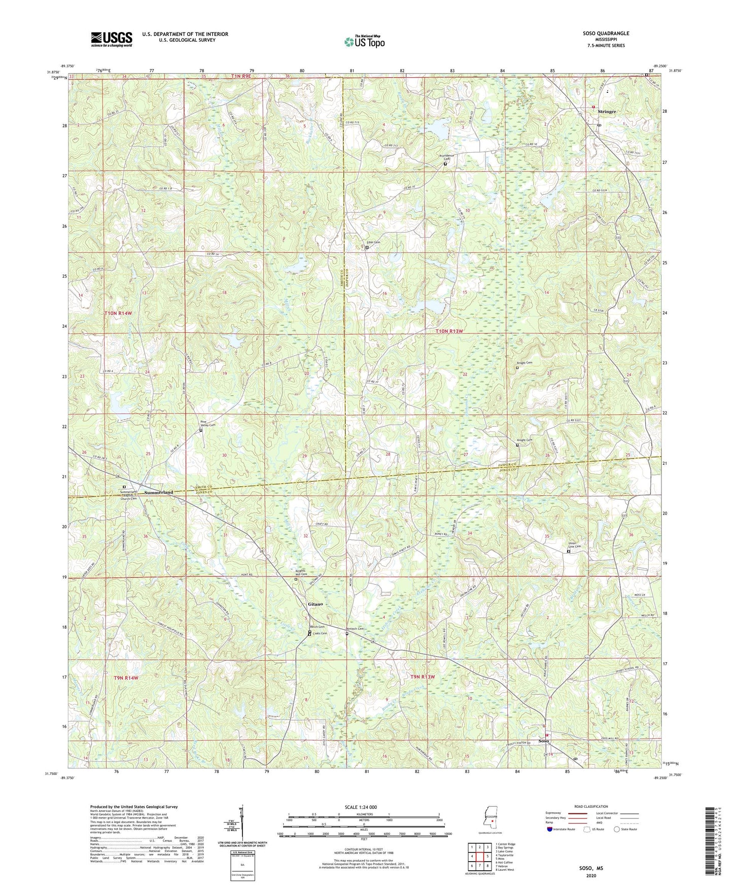 Soso Mississippi US Topo Map Image