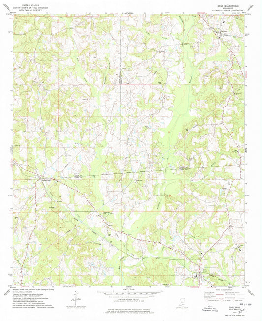 Classic USGS Soso Mississippi 7.5'x7.5' Topo Map Image