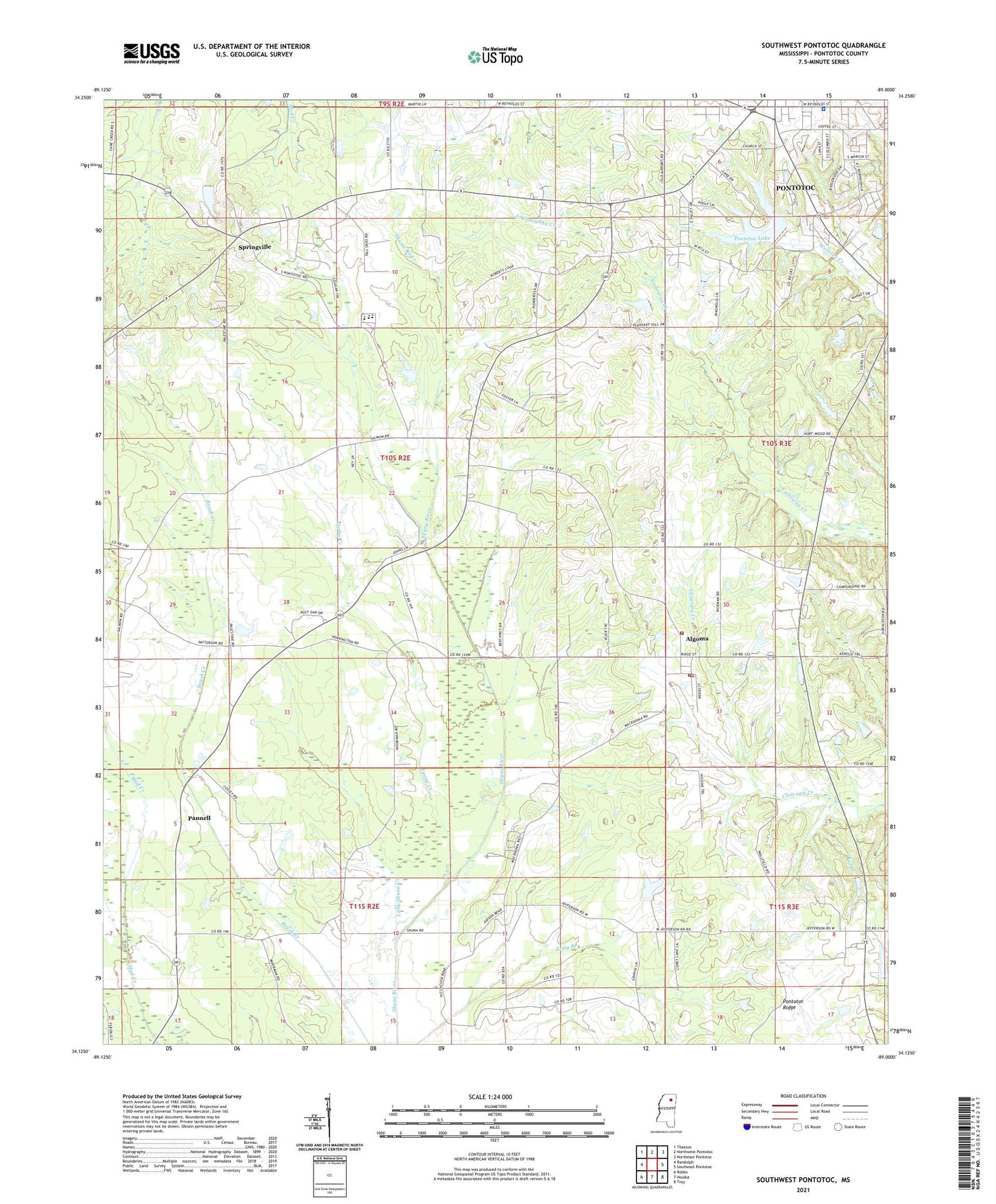 Southwest Pontotoc Mississippi US Topo Map Image