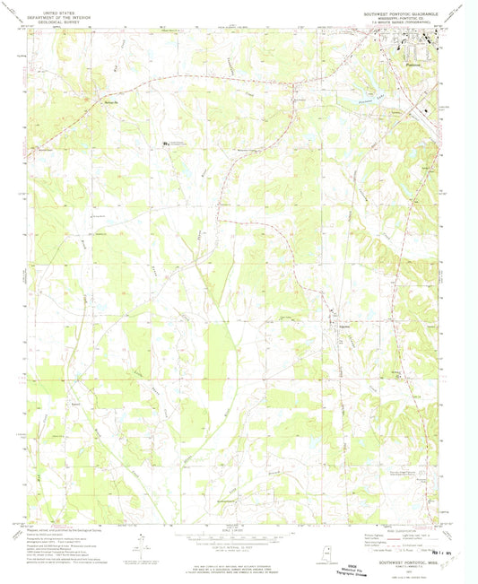 Classic USGS Southwest Pontotoc Mississippi 7.5'x7.5' Topo Map Image