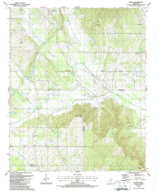 Classic USGS Sparta Mississippi 7.5'x7.5' Topo Map Image