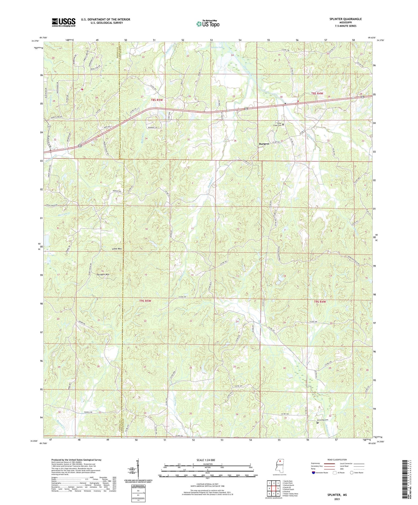 Splinter Mississippi US Topo Map Image