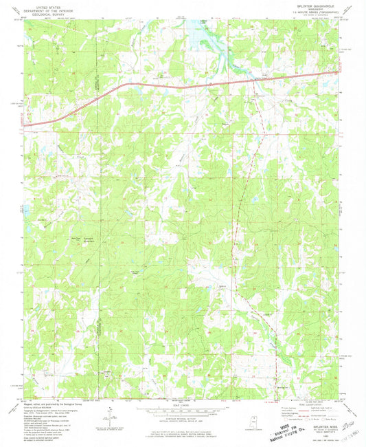 Classic USGS Splinter Mississippi 7.5'x7.5' Topo Map Image