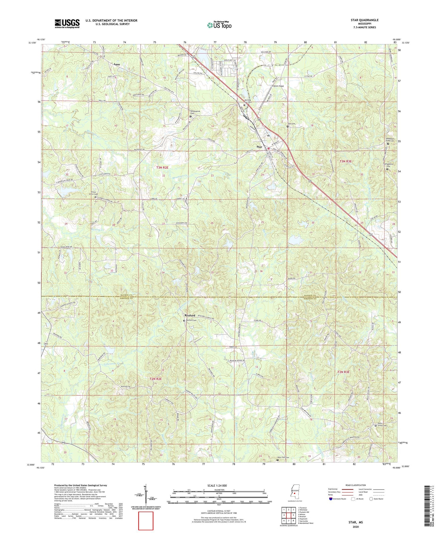Star Mississippi US Topo Map Image