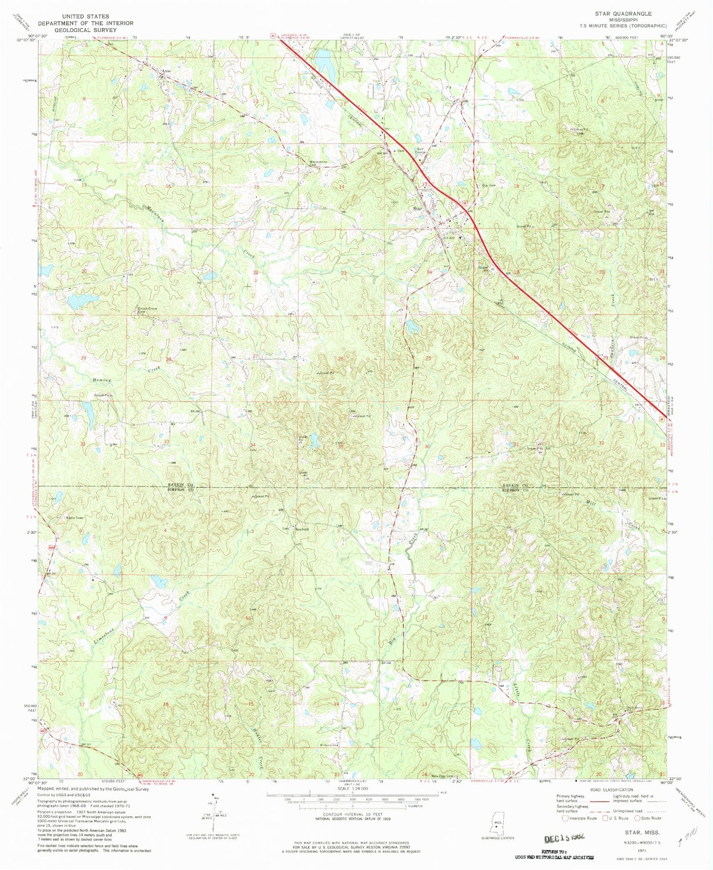 Classic USGS Star Mississippi 7.5'x7.5' Topo Map Image