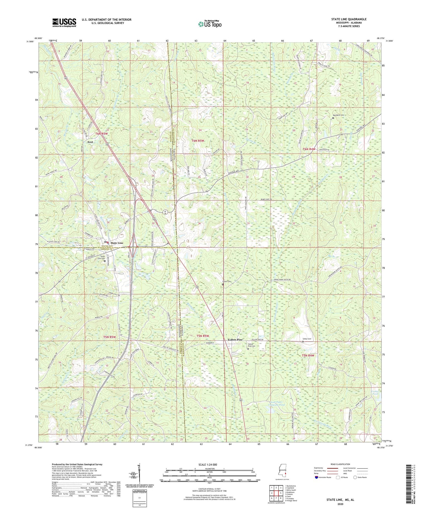 State Line Mississippi US Topo Map Image