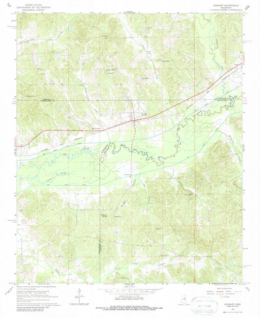 Classic USGS Stewart Mississippi 7.5'x7.5' Topo Map Image
