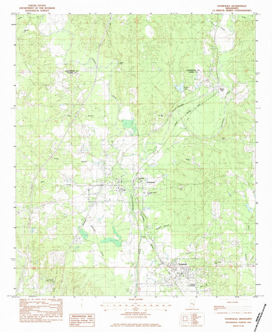 Classic USGS Stonewall Mississippi 7.5'x7.5' Topo Map Image
