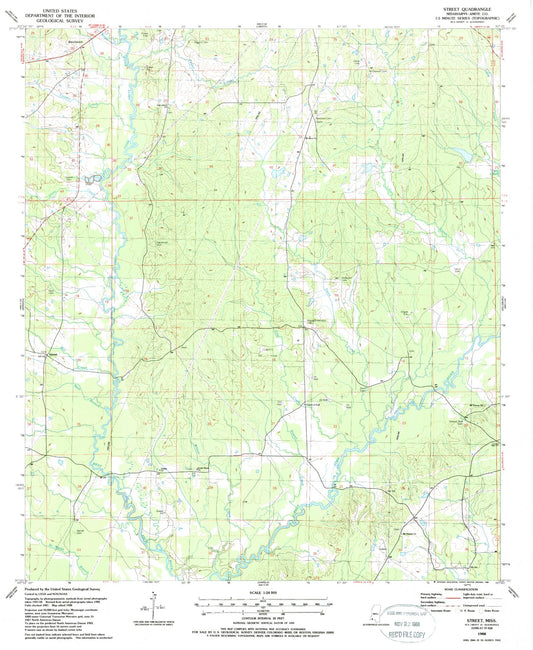 Classic USGS Street Mississippi 7.5'x7.5' Topo Map Image
