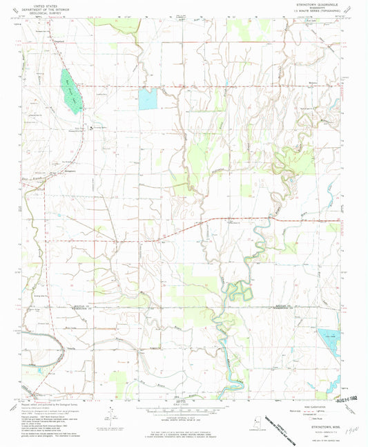 Classic USGS Stringtown Mississippi 7.5'x7.5' Topo Map Image