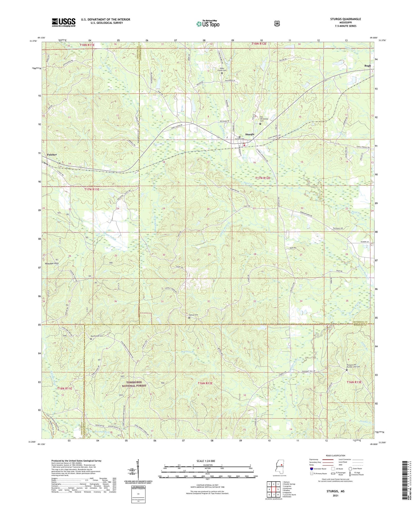 Sturgis Mississippi US Topo Map Image
