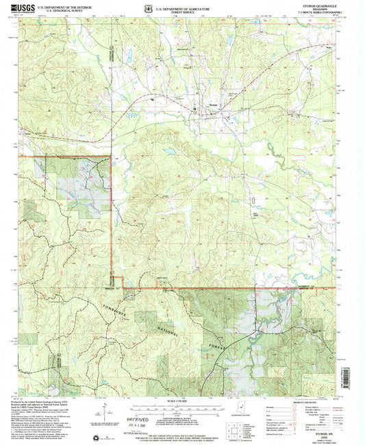 Classic USGS Sturgis Mississippi 7.5'x7.5' Topo Map Image