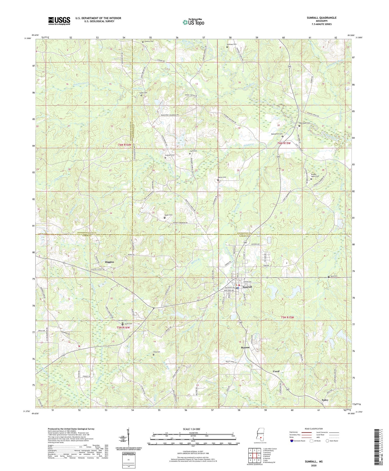 Sumrall Mississippi US Topo Map Image