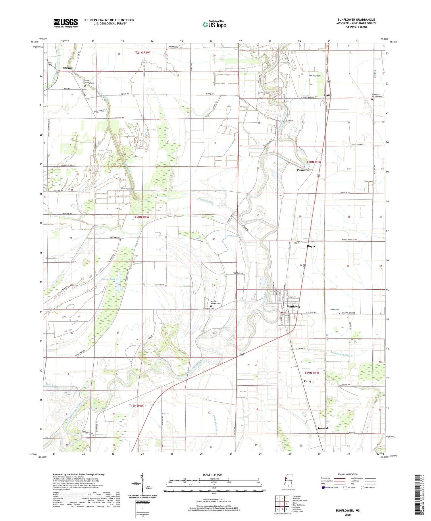 Sunflower Mississippi US Topo Map Image